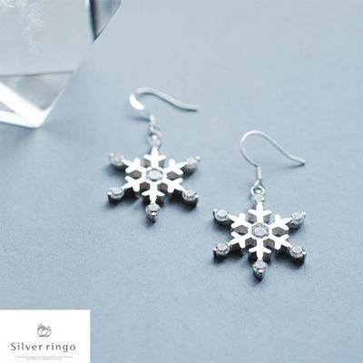 Серьги-снежинки из серебра 925 пробы на крючке