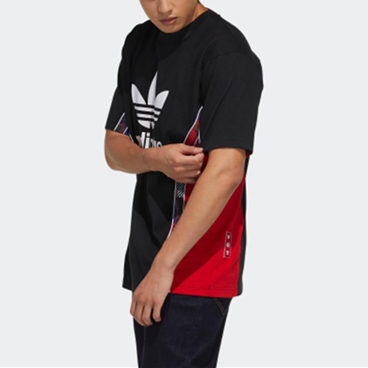adidas Футболка Originals Trefoil CNY Tape Tee с логотипом, в стиле пэчворк, с круглым вырезом, мужские топы, черный цвет GN5446