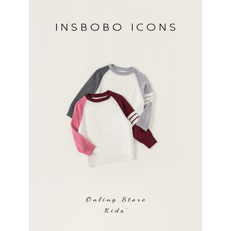 Insbobo Color Matching Spring Girls' Raglan Sleeve Sweater