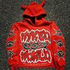 Unisex Vintage Devil Horns Hoodie Men Women Letter and Eye Print Sweatshirt Y2k Hip Hop Punk Harajuku Couple Hoodie Streetwear