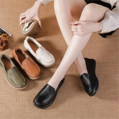 Женские лоферы ручной работы из натуральной кожи, повседневная обувь на мягкой подошве с круглым носком