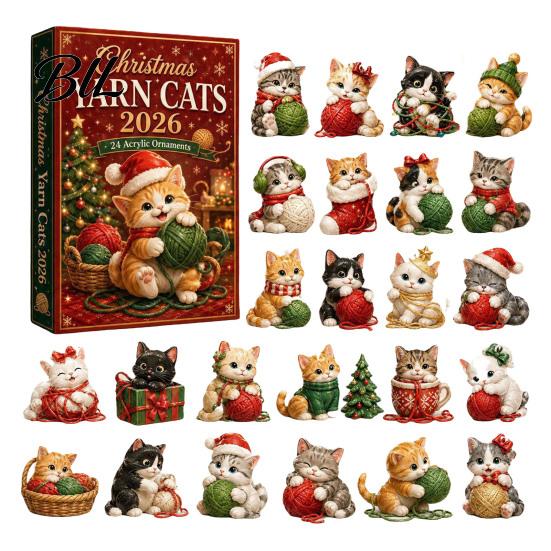 24 Day Christmas Countdown Cat Advent Calendar, with Cute Ornaments, Calendar 2D Acrylic Kitty Holiday Decorations, Gift for Kids, Party Favors Gifts