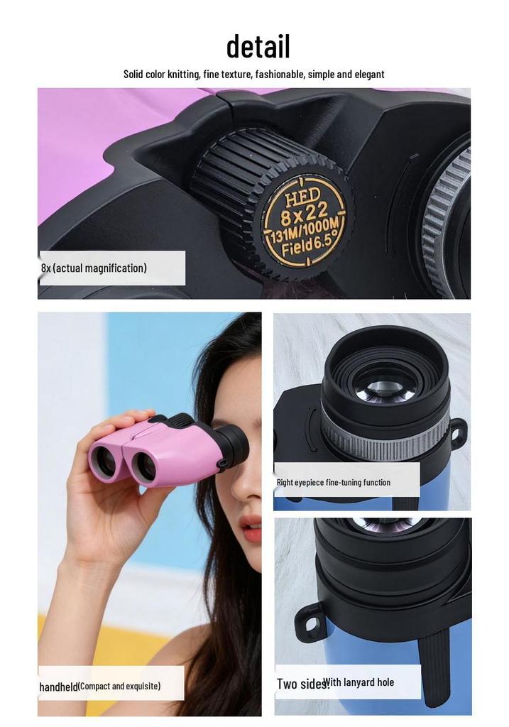 8x22 Multicolor Compact HD High Magnification Binoculars for Travel, Concerts, and Mountaineering