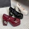 Туфли женские кожаные на высоком каблуке в стиле ретро 2025 года, универсальные туфли Мэри Джейн с неглубоким горлом и круглым носком
