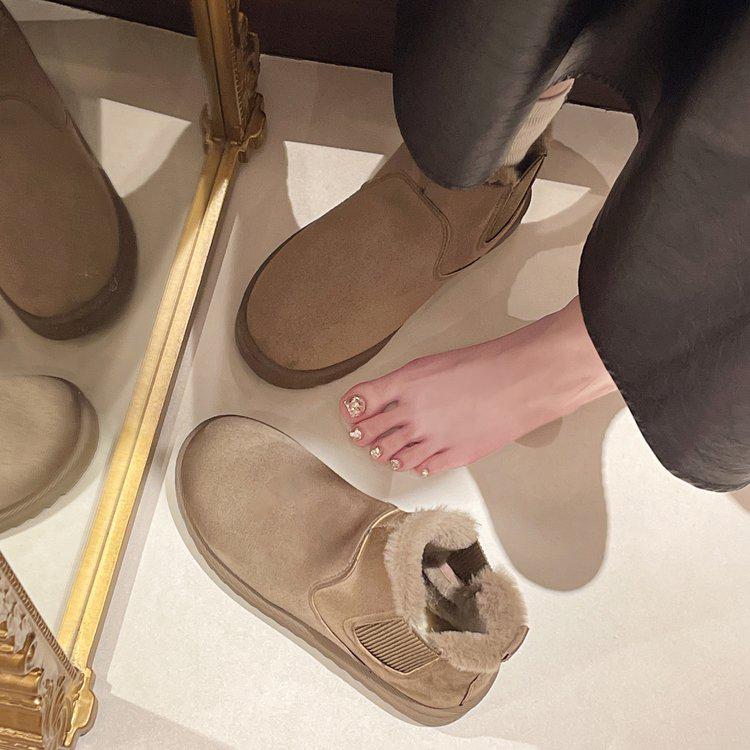 Зимние новые зимние ботинки 2024 года, женские теплые короткие ботинки на плоской подошве