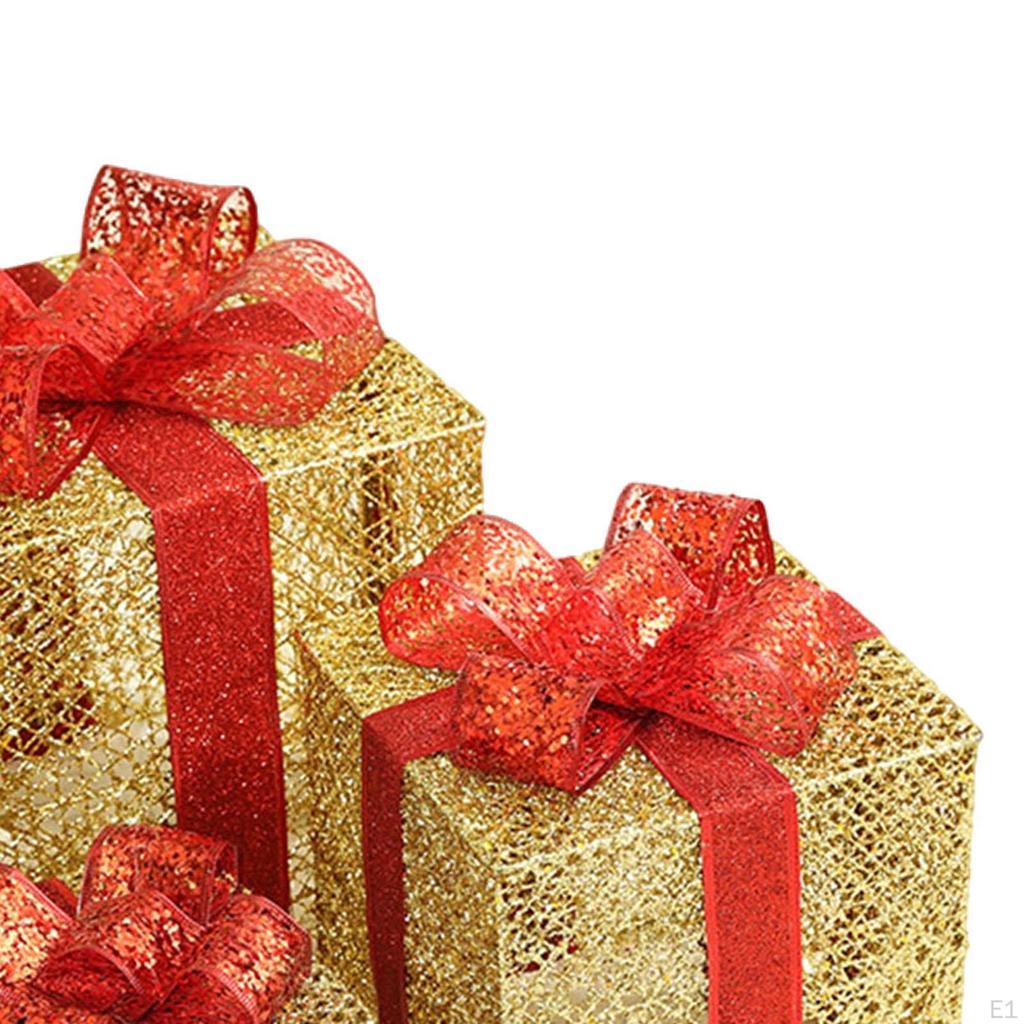 3Pcs Christmas Gift Boxes Decoration Xmas Decor Iron Decorative Ornaments Present