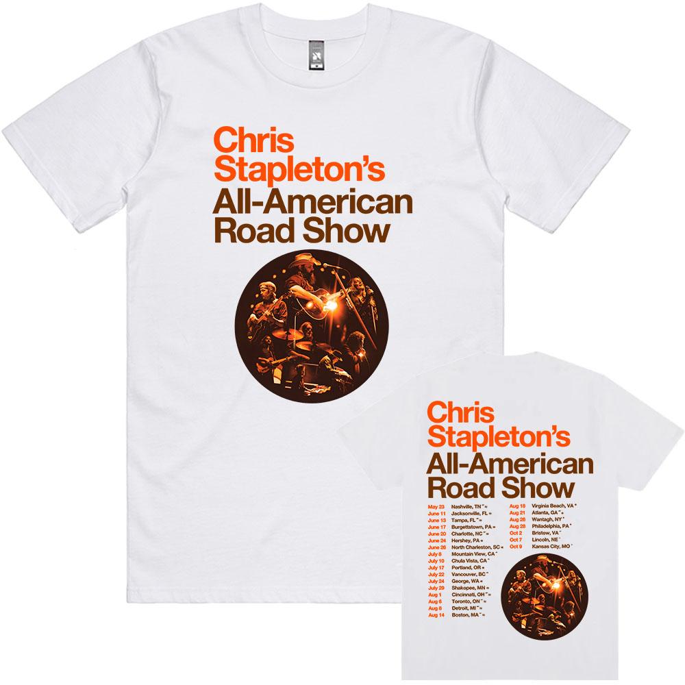 Футболка с принтом All-American Road Show Tour 2026 Группа CHRIS STAPLETON Графические футболки Унисекс Уличная одежда Хлопок Футболка с коротким рукавом