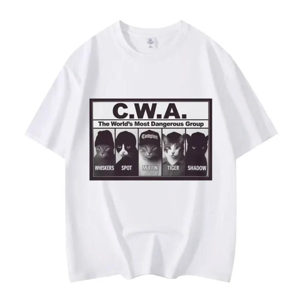 CWA Самая опасная группа в мире Смешной мем про кота Графические футболки Мода Винтаж Футболка с коротким рукавом Унисекс Хлопковые футболки