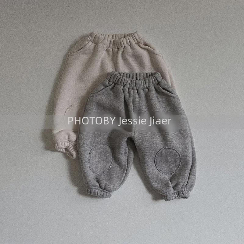 Детский зимний флисовый костюм-двойка в корейском стиле: Стильный лоскутный свитер и повседневные брюки