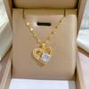 ZAKOL Exquisite Clear Zircon Heart-shaped Pendant Necklace for Women Gold Color Titanium Steel Chain Love Zircon Gift