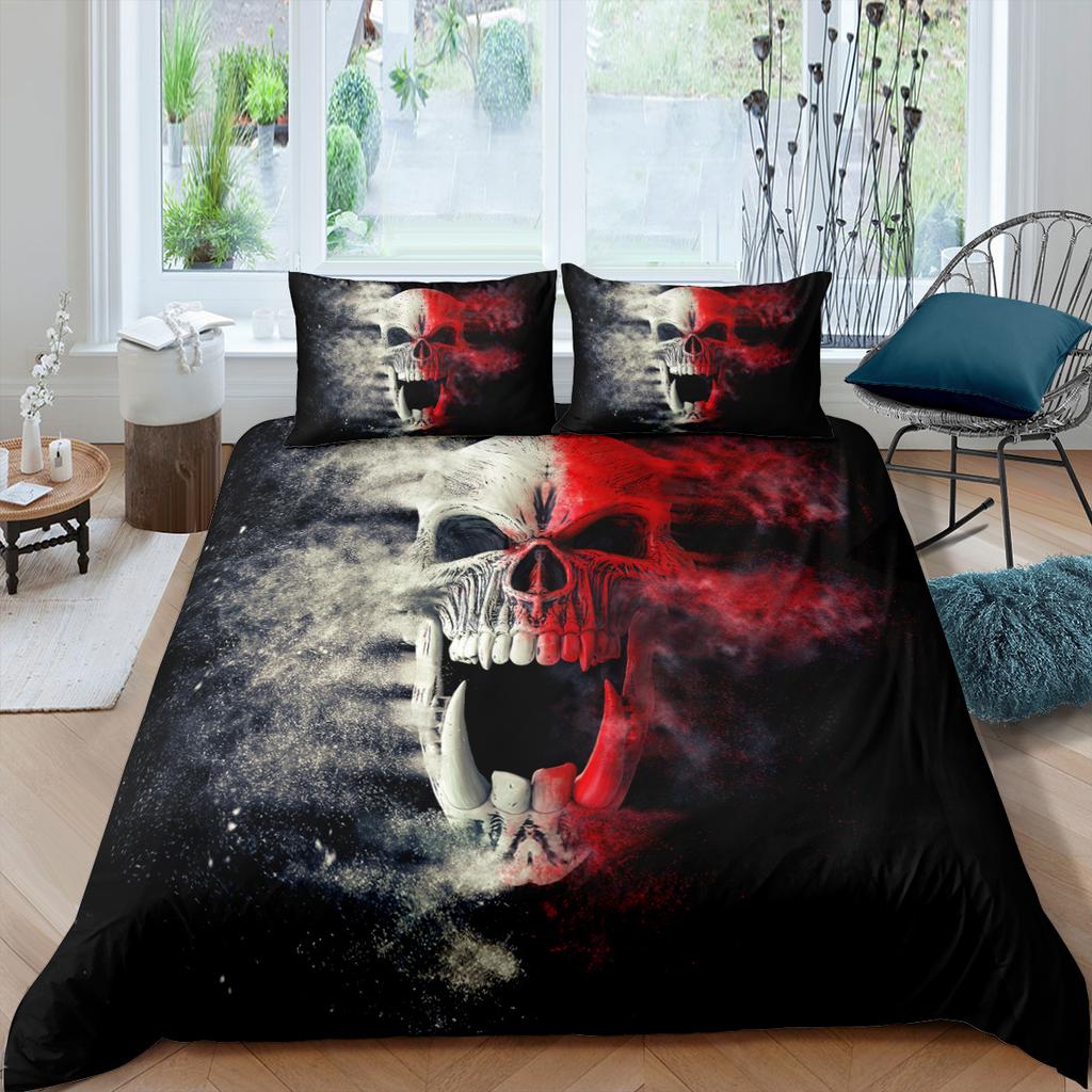 3D Skull Head Bedding Set Terror Pattern Quilt Cover Pillow Case 2 or 3 Pieces DE135 * 2 Halloween Extra Large Soft Home Decoration