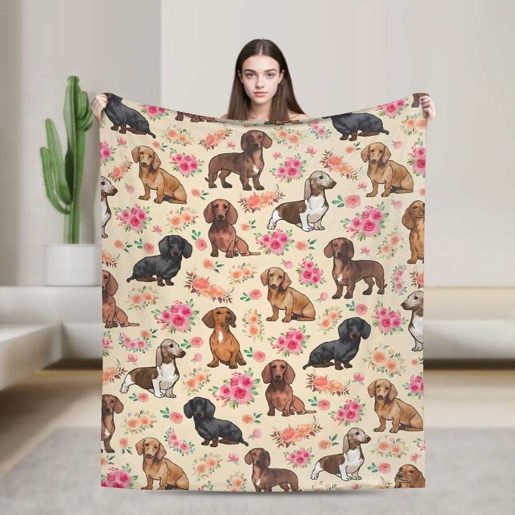 Dachshund Christmas Blanket Dogs Animal Wool Throw Blanket Home Couch Printed Soft Warm Bedsprea