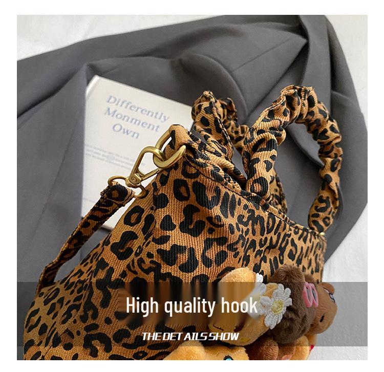Leopard Print Canvas Crossbody Bag for Women - Cute and Versatile Cartoon Handbag