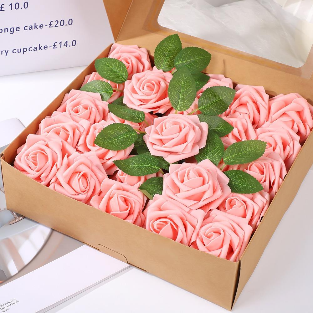 25Pcs Artificial Rose Flowers Foam Fake Faux Flowers Roses for DIY Wedding Bouquets Decoration Party Home Decor Garden Ornament