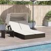 VidaXL Double Sun Lounger with Canopy and Cushions Brown Poly Rattan 368638