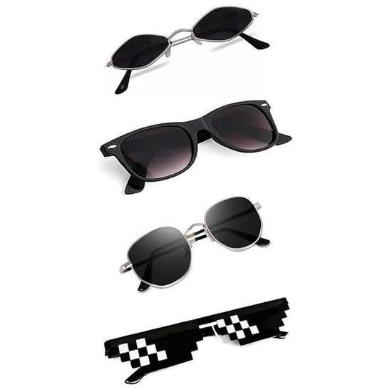 Sheomy Unisex Combo предлагает набор из 4 очков pathan Sunglasses Rectangle Retro Vintage Narrow Women::Мужчины, МКН-296