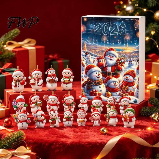 Interactive Holiday Game Christmas Advent Calendar 2026, Snowman 24 Day Countdown Box with Acrylic Hanging Pendants, Festive Tree Decor, Gift for Kids