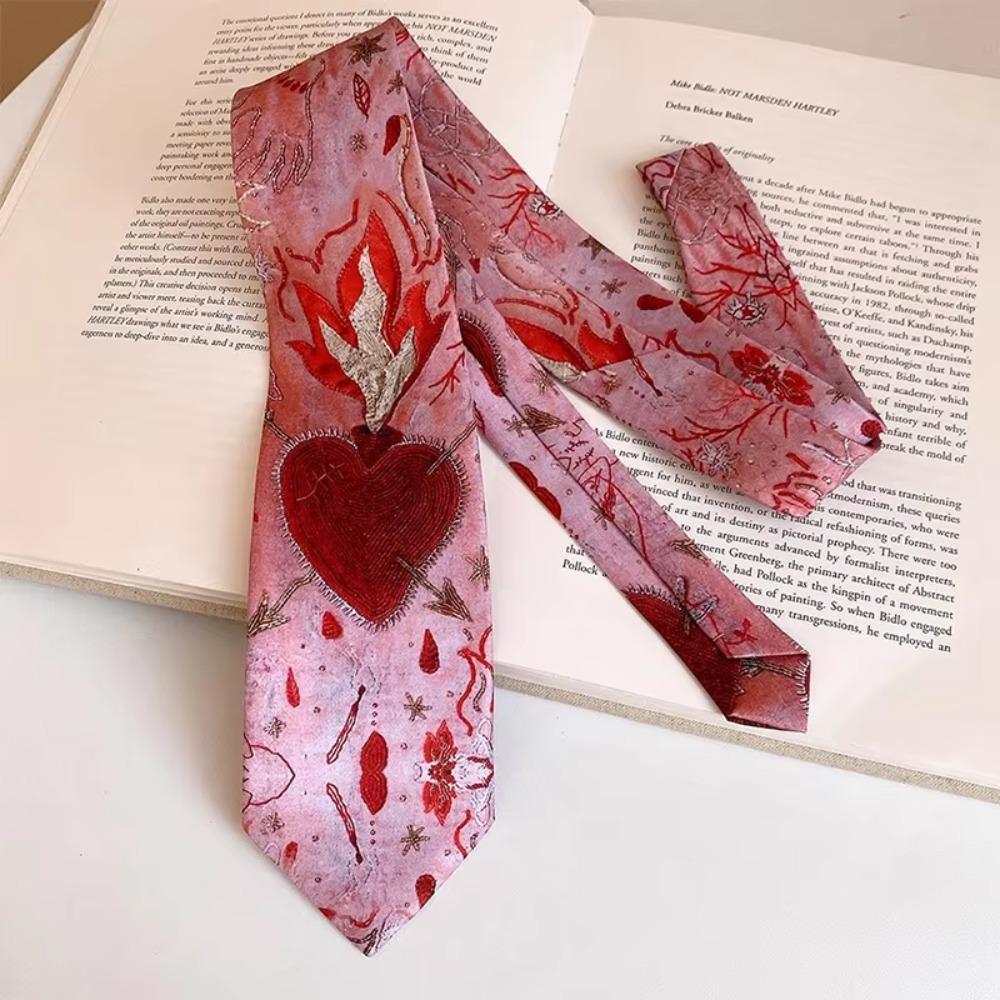 Y2K Romantic Neck Scarf Vintage Women's Neck Tie Unique Heart Flame Tie Fashion Accessory