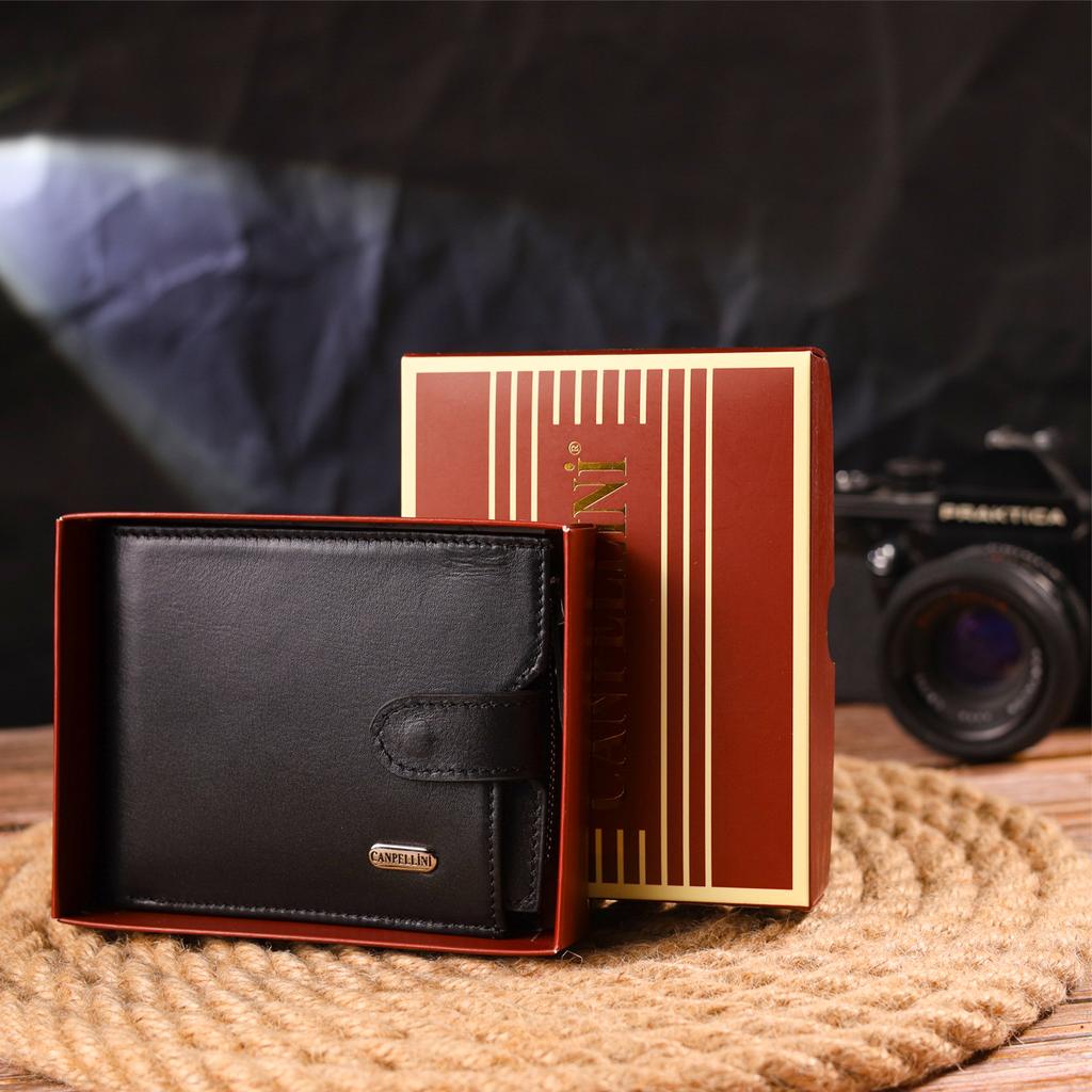 Стильный мужской горизонтальный кошелек из натуральной гладкой кожи CANPELLINI Purse 21505 Черный