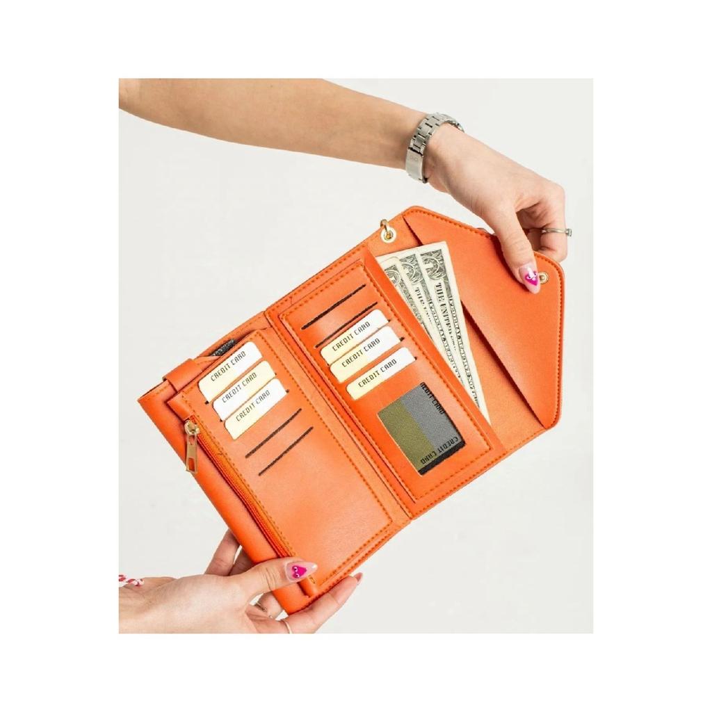 Orange Card Holder Large Size Wallet With Zippered Compartment Plc1088