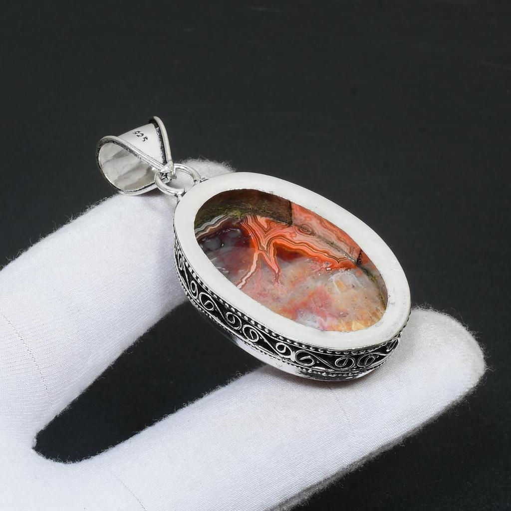Лагуна Кружевной Агат Драгоценный Камень Ручной Работы Стерлингового Серебра 925 Пробы Натуральный Лагуна Кружевной Агат Античный Драгоценный Камень Кулон Подарки Ручной Работы Для Женщин