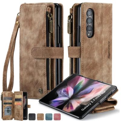 CaseMe Кожаный чехол-книжка для телефона Samsung Galaxy Z Fold 7 6 5 4 3 5G Z Fold 7 Z Fold 6 Z Fold 5 Z Fold 4 Z Fold 3 Чехол-кошелек на молнии с отделением для карт Задняя крышка Coque