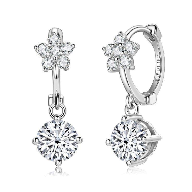 Wedding Party Jewelry Gift 925 Sterling Silver 1ct Round Cut Moissanita Dangle Earring Moissanite Flower Earrings for Women