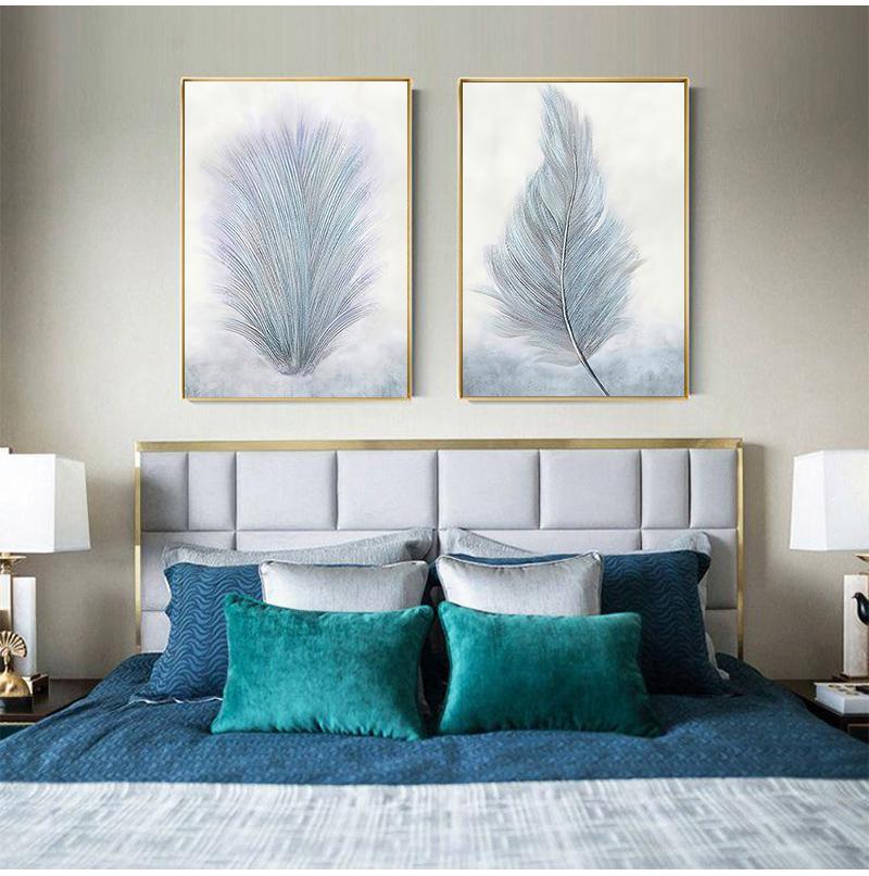 Абстрактные перья и растения, холст, постер, скандинавские настенные художественные картины, печать, листья, декоративная картина для гостиной, домашний декор, без рамки