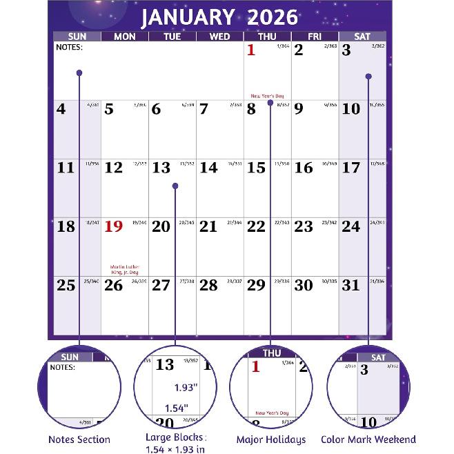 2026 Dry Erase Calendar – Large Yearly Wall calendar 2026, 33.7'' x 45.1'', 2-Side Reversible Calendar 2026, Vertical/Horizontal, Jan 2026 – Dec