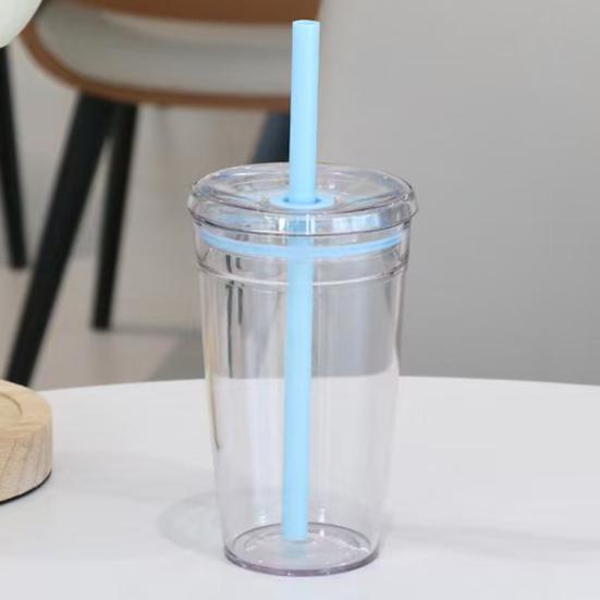 Стакан для воды с крышкой и соломинкой 450 мл, не содержит БФА, многоразовый стакан для холодного кофе, прозрачная пластиковая посуда для чая, смузи