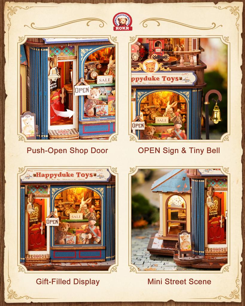 ROKR Деревянная 3D-головоломка Happyduke Toys Музыкальная шкатулка Модель Строительный набор со светодиодной подсветкой для домашнего декора Мини-кукольный домик DIY Игрушки Праздничный подарок для взрослых Подростков