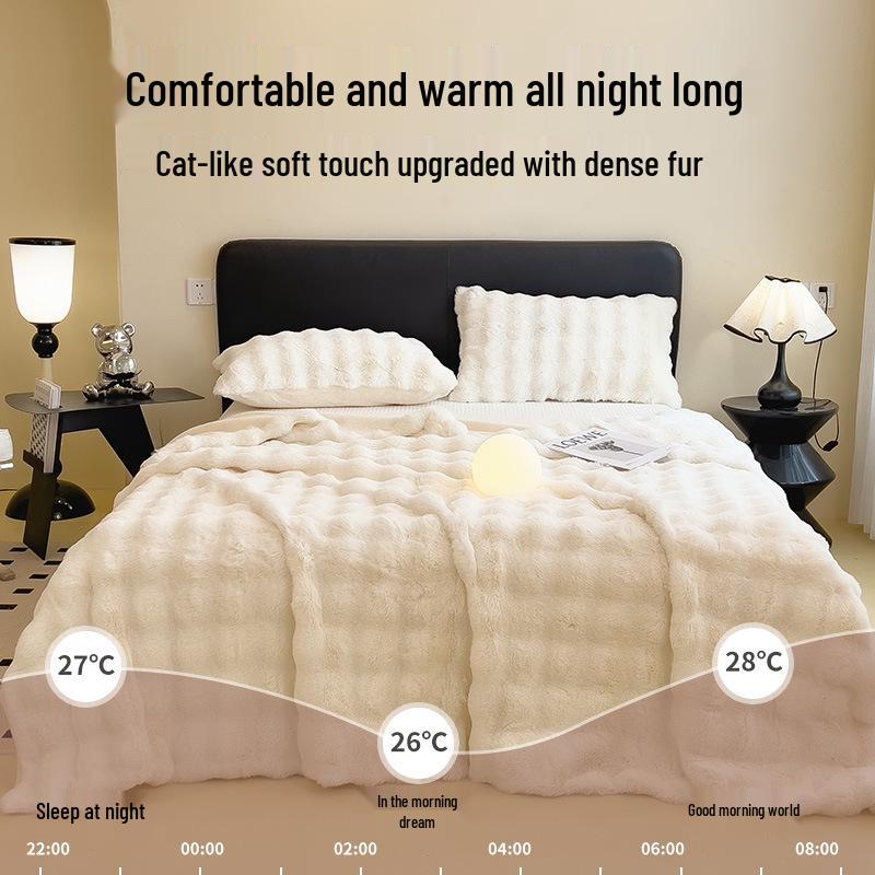 Winter Faux Rabbit Fur Flannel Bedsheet - Thick Plush Milk Velvet Coral Fleece for Dormitory Single Bed