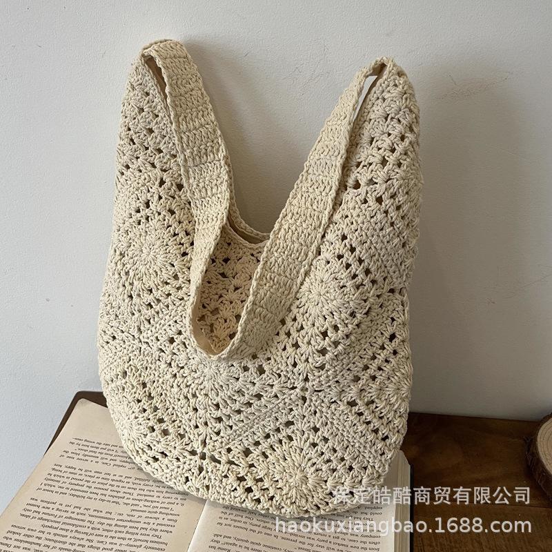 Полая сумка на плечо ins для отпуска, ретро соломенная сумка, женская 2025 лето новая, плетеная сумка-тоут на плечо в стиле Мори