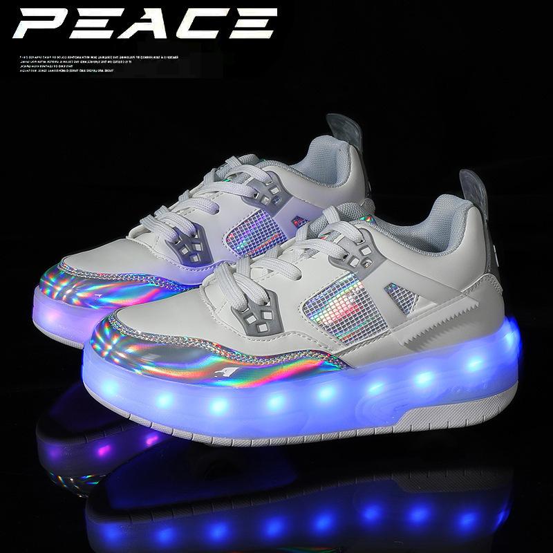 Двухколесные кроссовки-ролики 2025 с зарядкой, светящиеся, светодиодная подсветка, взрослые роликовые коньки с колесами