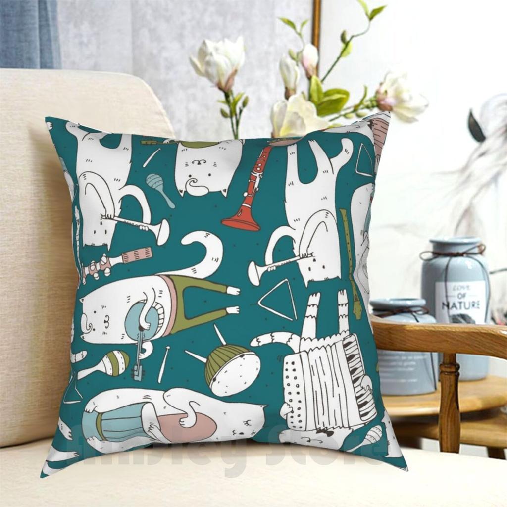 Cats Band In Blue ( S ) Pillow Case Printed Home Soft DIY Pillow Cover Cat Music Blues Soul Vector Fun Cute