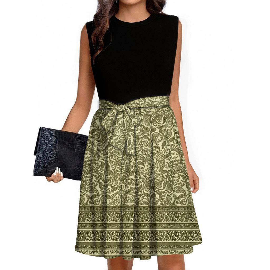 Женское модное повседневное короткое платье без рукавов со шнуровкой и круглым вырезом