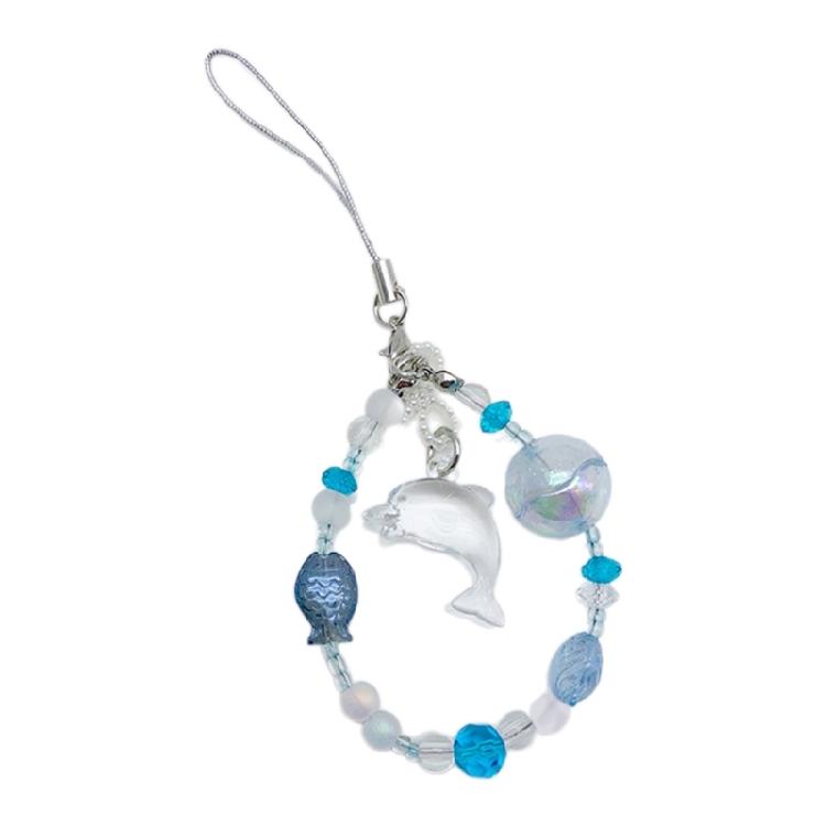 Colorful Beaded Keychain for Mobile or Camera Dolphin/Carp Pendant Keyring Charm