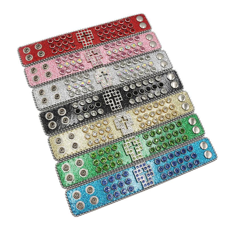 Европейские и американские модные браслеты с крестообразными вставками из бриллиантов и стразов, персонализированные браслеты из ПУ кожи