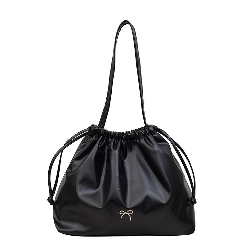 Сумка-ведро с завязками и складками, женская, 2024 года, модная, новая, вместительная, осенняя, повседневная, универсальная сумка через плечо