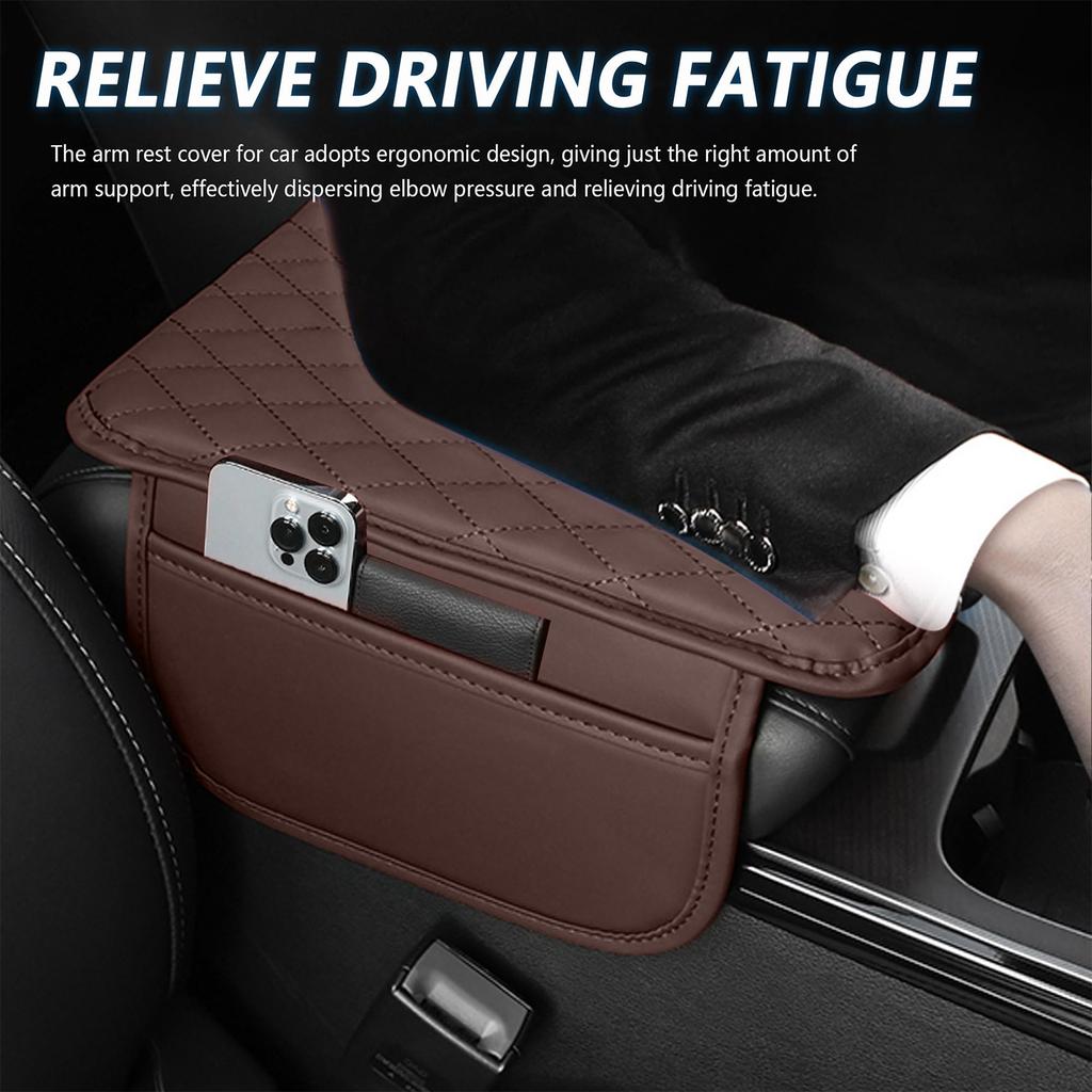 Car Armrest Box Pad Height Increasing Cushion Soft Nappa Leather Storage Bag for Vehicle
