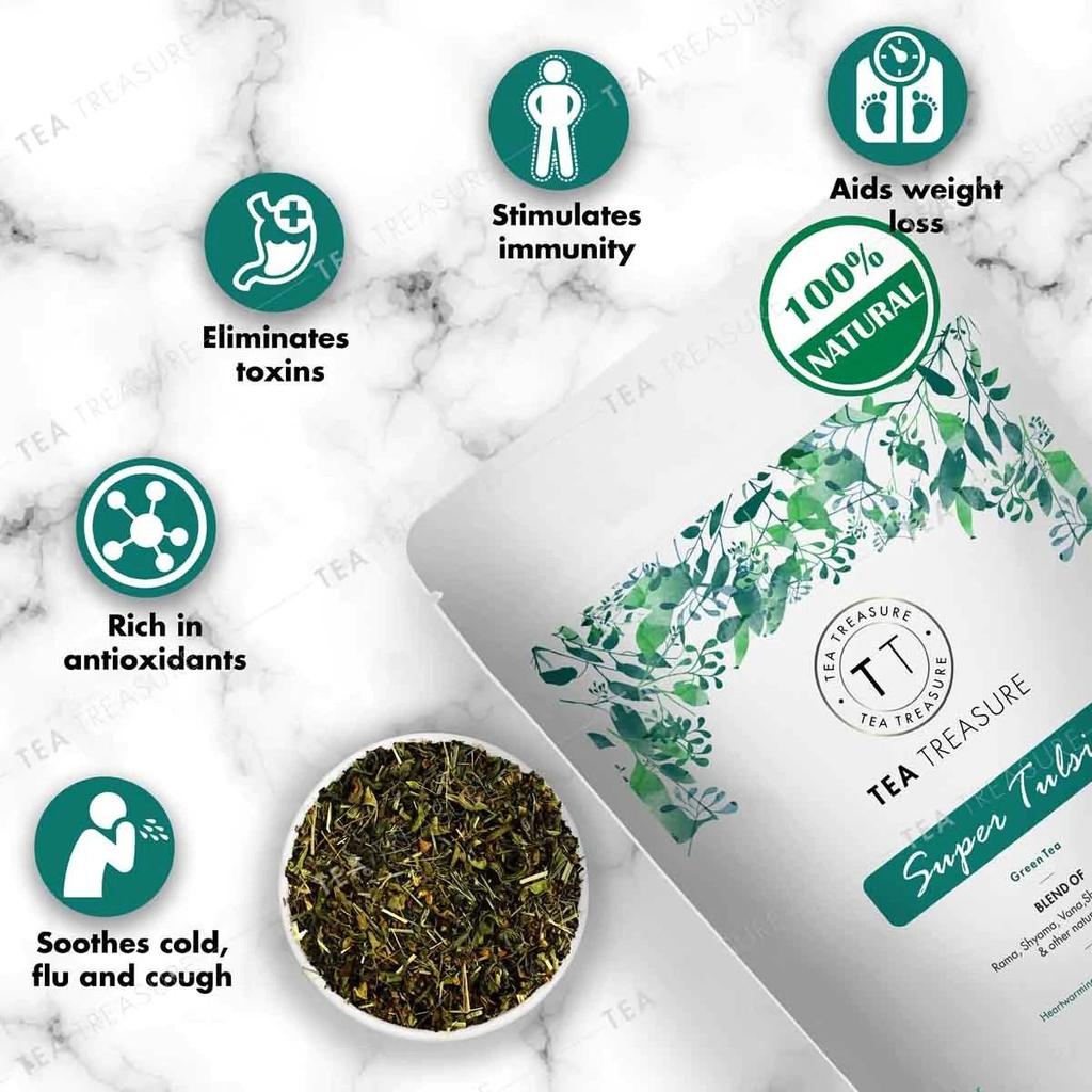 Зеленый чай с Тулси (100 г), Super Tulsi Green Tea, Tea Treasure