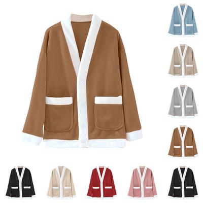 Женский повседневный и удобный кардиган с V-образным вырезом, теплая и плюшевая домашняя одежда, пижамная куртка