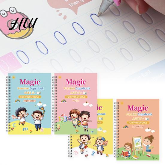 Early Elementary School Writing Exercises 4Pcs Exercise Book for Children Ages 3-10 Handwriting Workbook Kit with English Language Learning