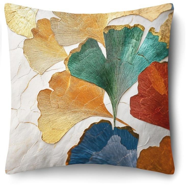 Short Plush Material Pillowcase1Pcs Ginkgo Leaf Pillow Cover For Home Living Room Bedroom Sofa Office Decorative Pillowcase Soft