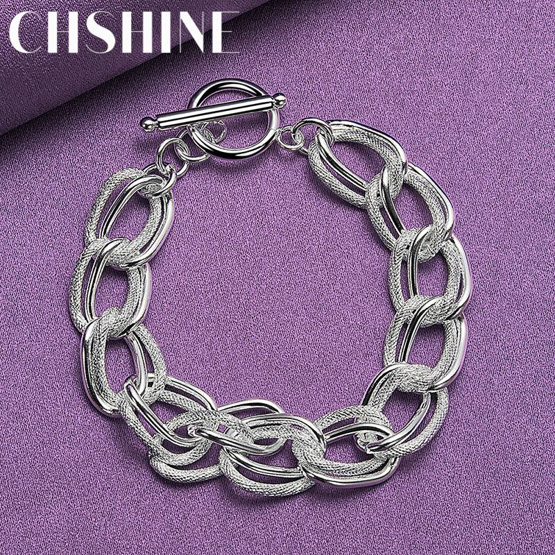 CHSHINE 925 стерлингового серебра гладкий матовый двойной браслет цепи модный шарм свадебная вечеринка высокое качество для женщин ювелирные изделия