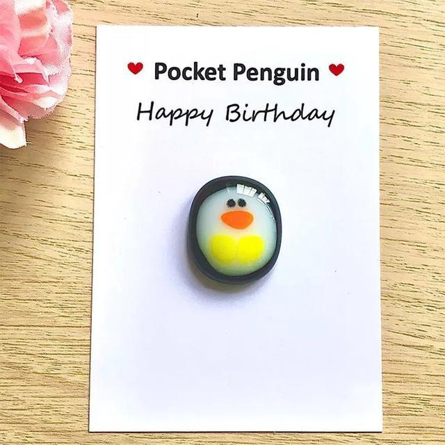 A Little Pocket Penguin Hug Mini Cute Pocket Penguin Hug Animal Decoration for Friend Birthday Lovers Gift with Greeting Card