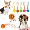 Dog Leaking Food Ball with Rope Interactive Dog Toy Rubber Balls for Small Large Dogs Chewing Bite Resistant Toys Pet Supplies