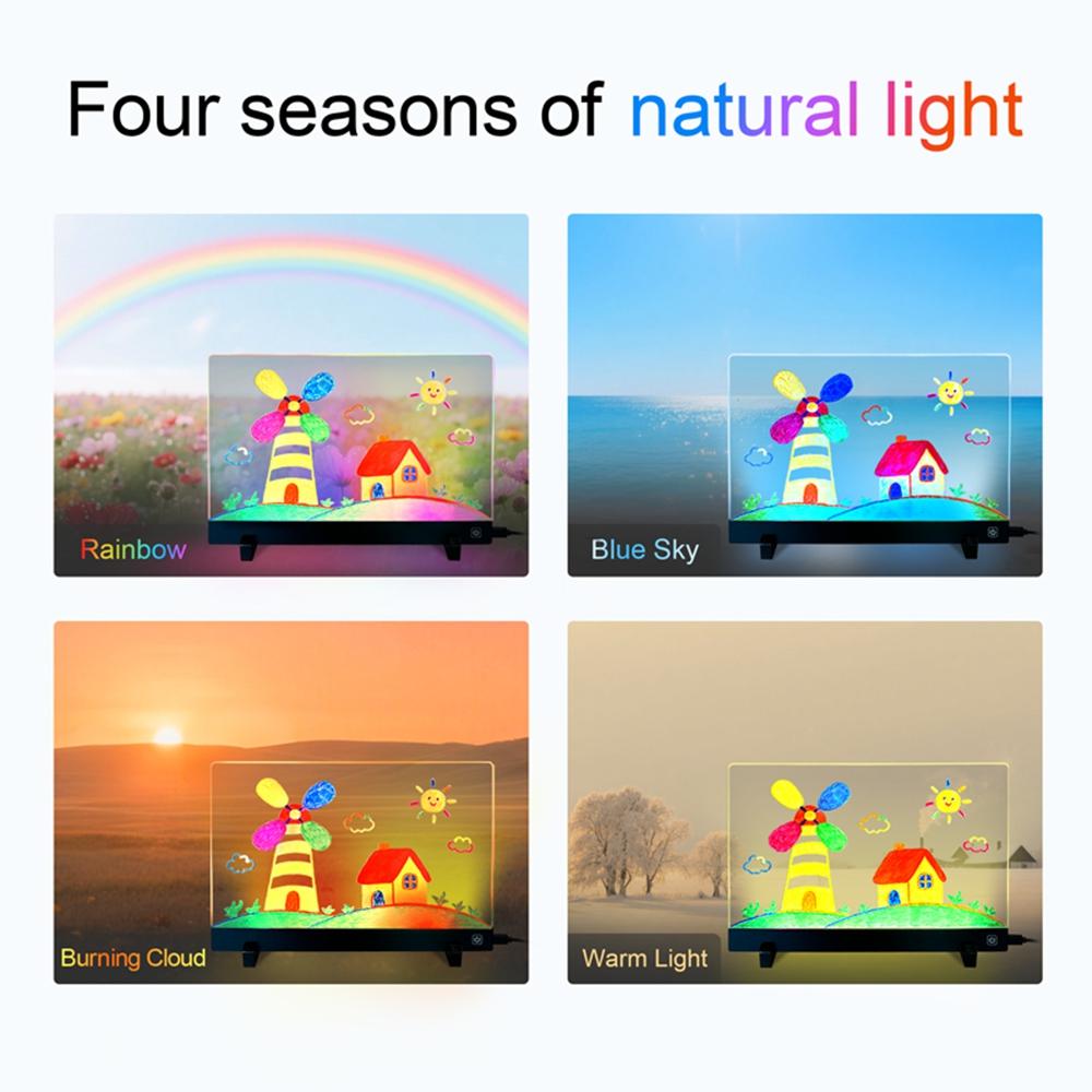 LED Drawing Board for Kids Gift, 20 x 30cm USB Powered Erasable Acrylic Illuminated Writing Tablet with Stand and Color Pencils