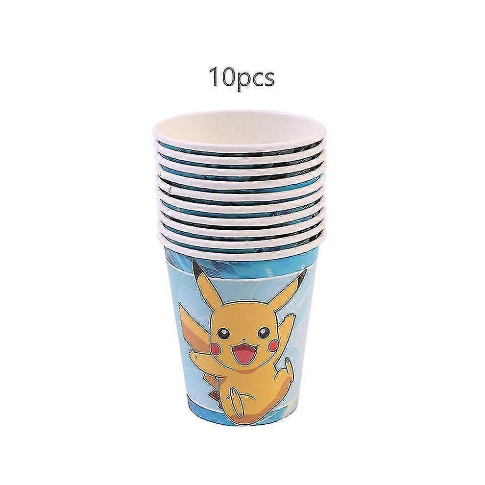 (10pcs Cups3) Birthday Decoration Boys Girls Pink Pikachu Paper Plate Cups Tableware Set Balloons Deco Kids Baby Shower Party Supplies 2025