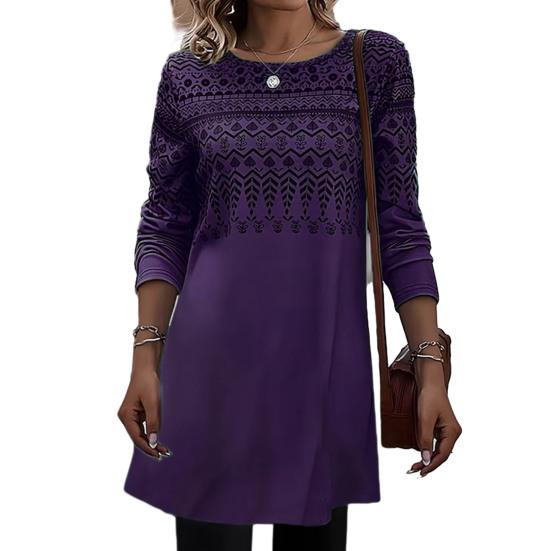 Женское платье, удобное стильное элегантное повседневное короткое платье с длинным рукавом и круглым вырезом с принтом для повседневной носки